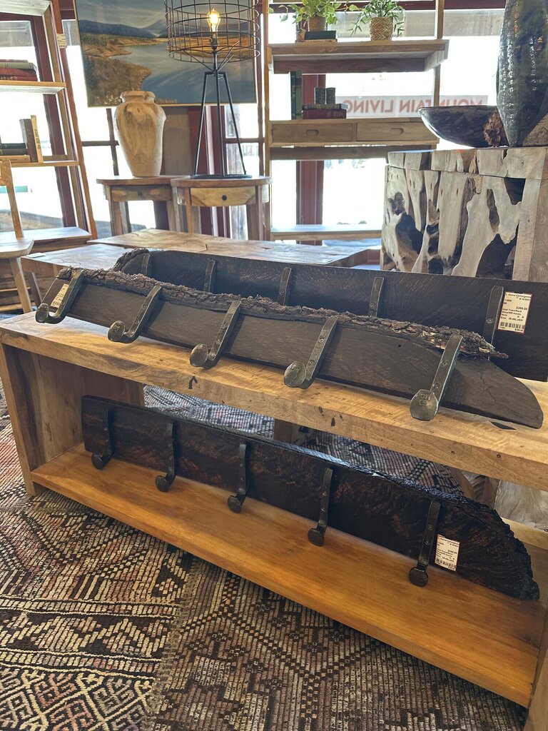 Custom Made Oak Wood Coatrack With Railroad Spike Hooks
