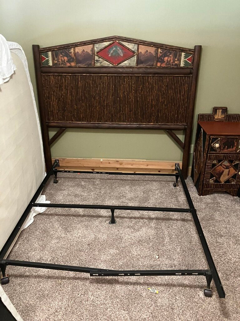 Rustic Mountain Scene Queen Headboard With Metal Frame