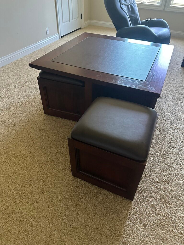 Game Table With Four Stools of Casters That Tuck Under