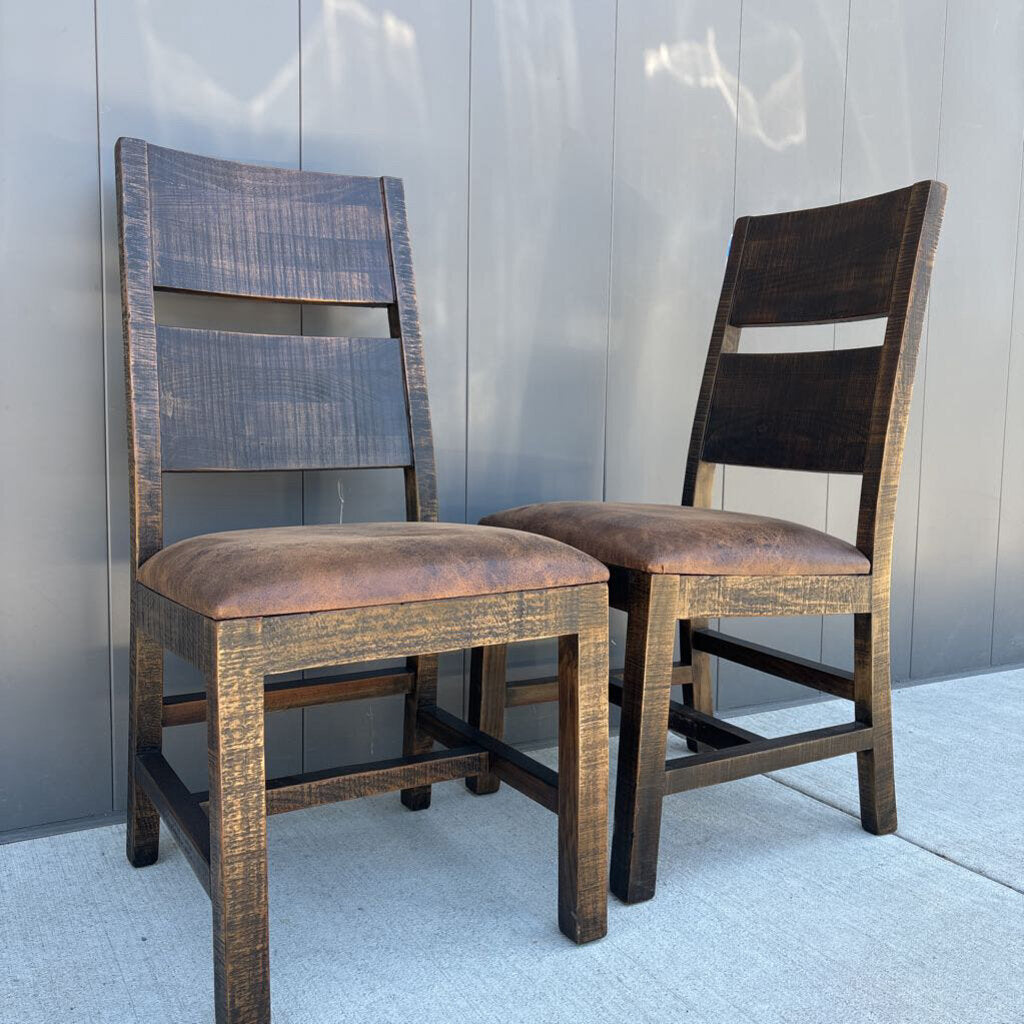 Wood Chairs With Leather - Set of 2