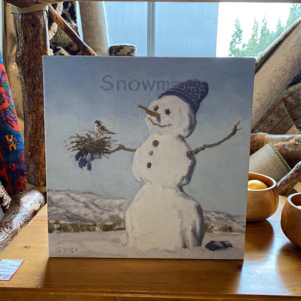 Snowman With Bird Nest Print