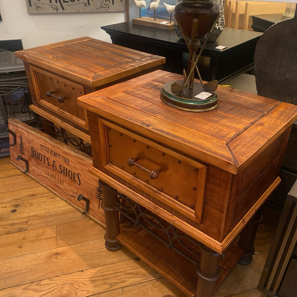 Rustic Iron And Wood Nightstands - Set Of 2