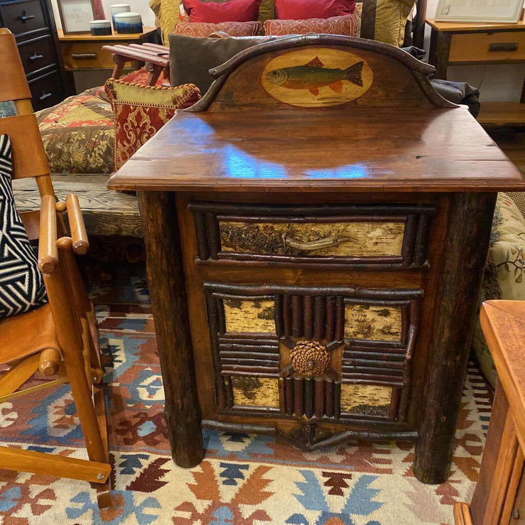 Fish Motif Cabin Nightstand or Side Table