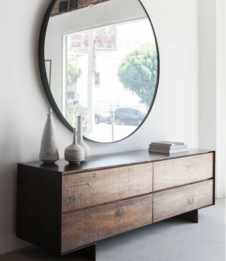 Patinated Steel Railcar Dresser With Reclaimed Douglas Fir Drawers