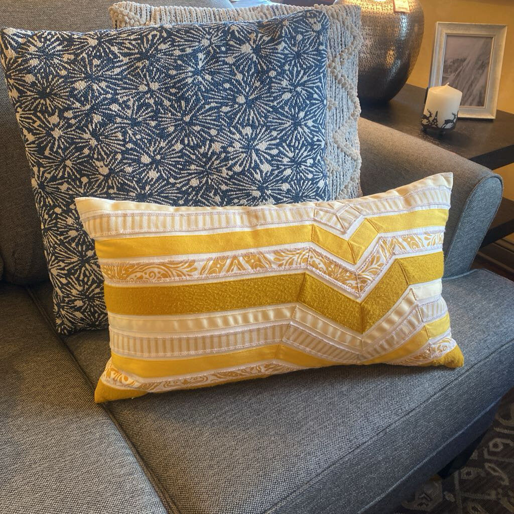 Yellow and White Striped Pillow