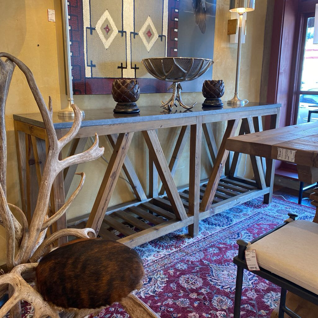 Reclaimed Wood Console With Stone Top