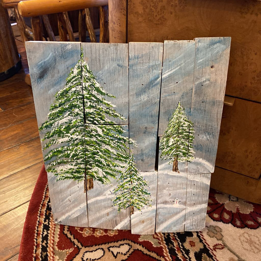 Hand Painted Trees On Barrel Staves
