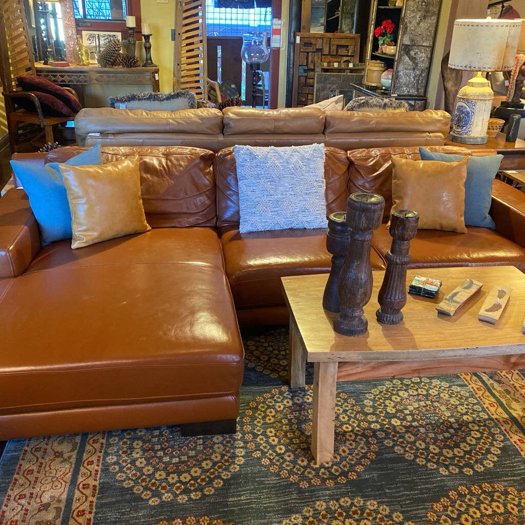 Faux Leather Two Piece Sofa With Chaise