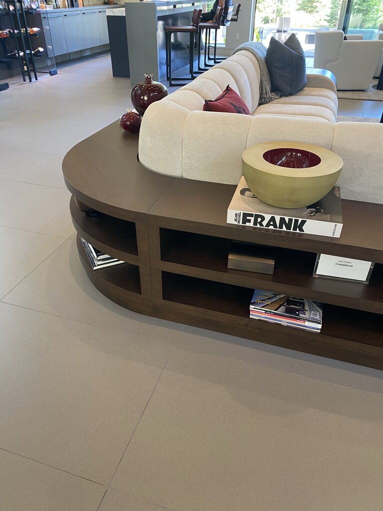 Vladimir Kagan Biscuit Four Piece Sectional With Three Walnut Shelves Behind