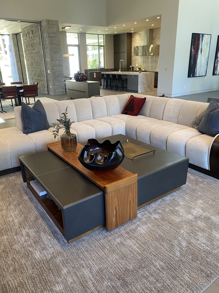 Vladimir Kagan Biscuit Four Piece Sectional With Three Walnut Shelves Behind