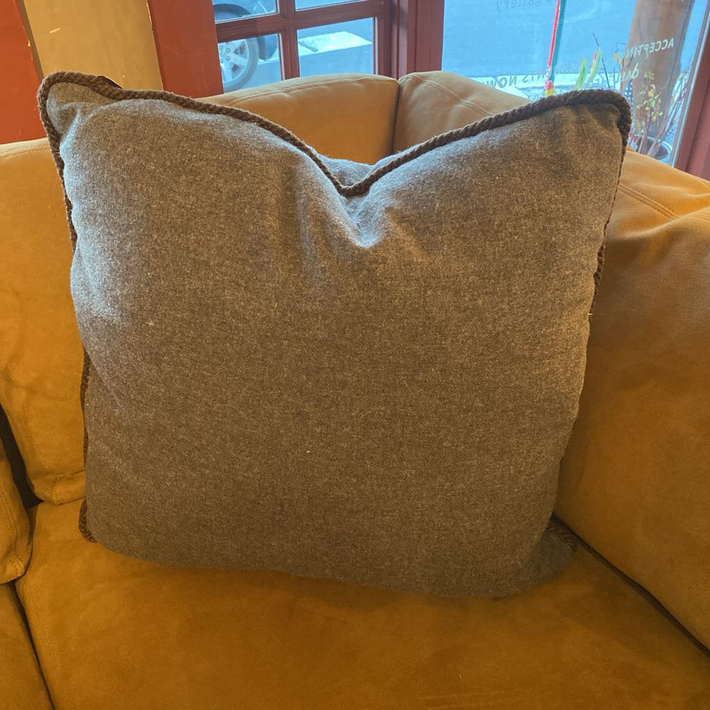 Gray Wool Pillow With Braided Trim