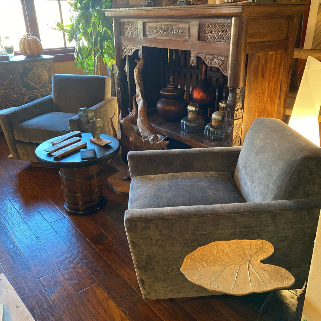 Patogonia Trading Co. Gray Velvet Swivel Chairs - Set Of 2