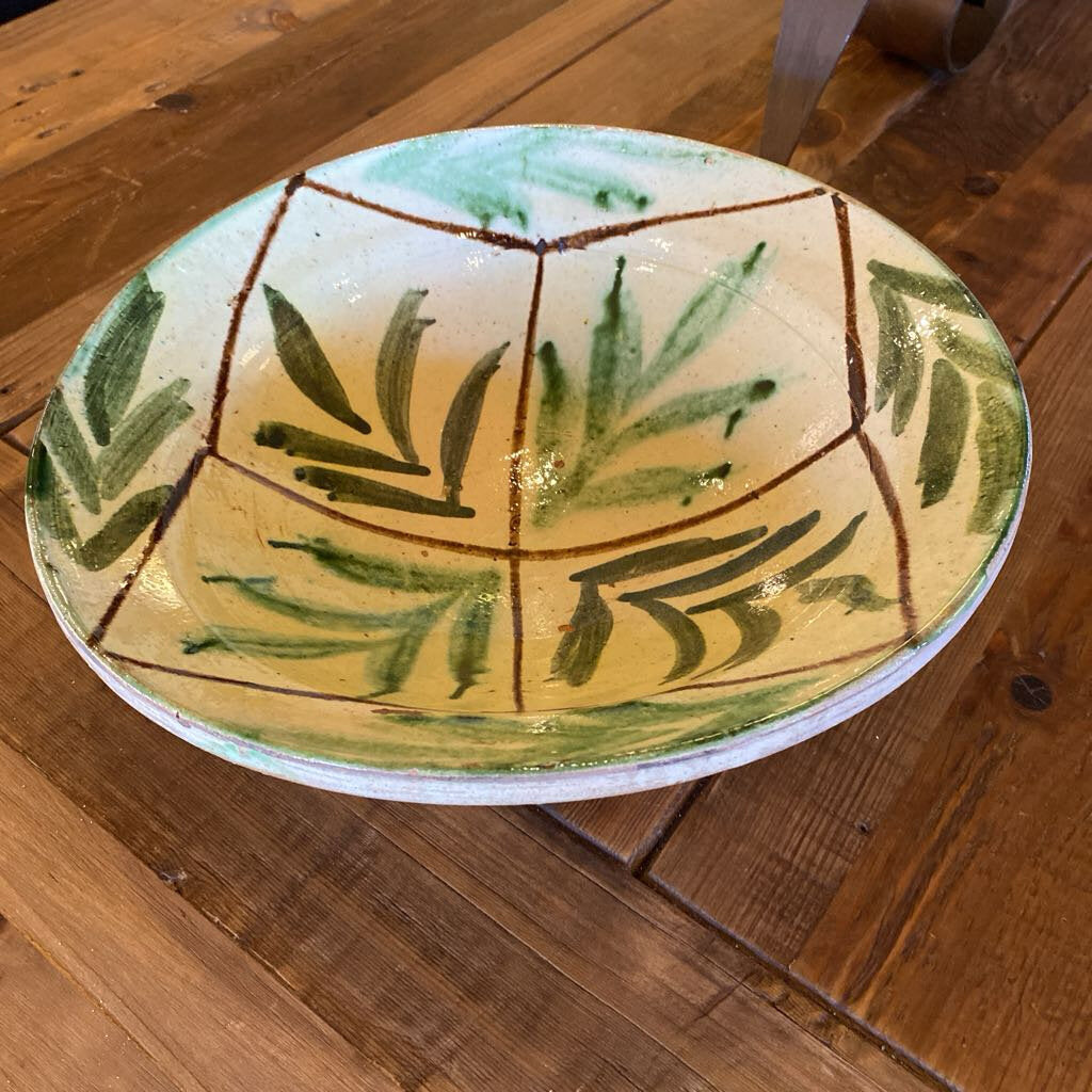 Glazed Clay Bowl With Leaf Design