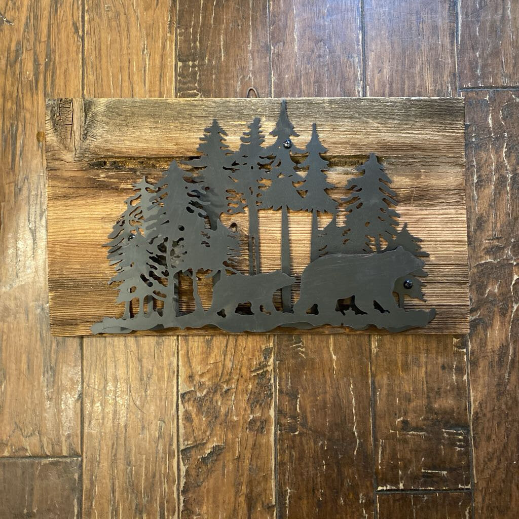 Metal Bears On Barnwood
