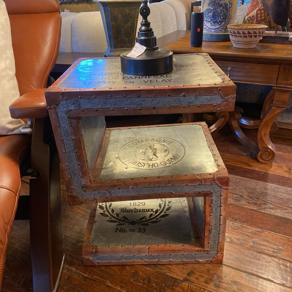 Metal Side Table With Leather Trim