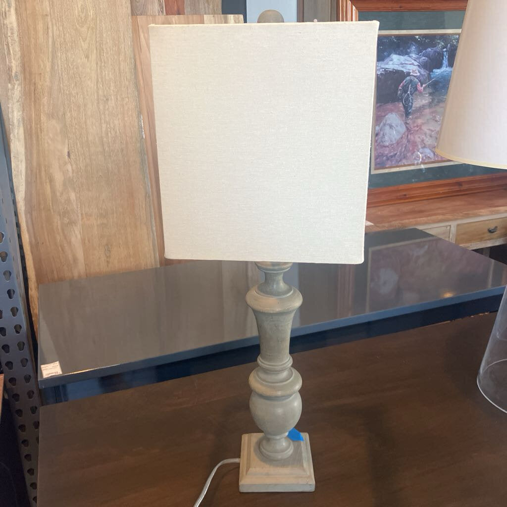 Small Wood Base Lamp W/ Square Shade