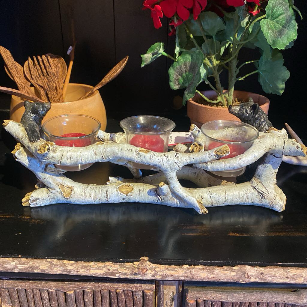 Aspen Branch And Bear Candle Holder