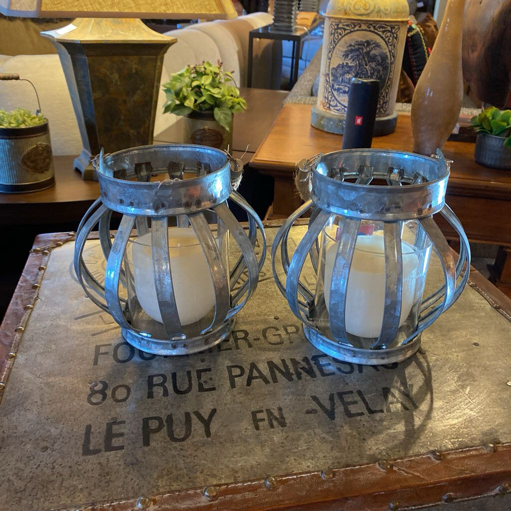Round Metal Lantern Candle Holder - Set Of 2