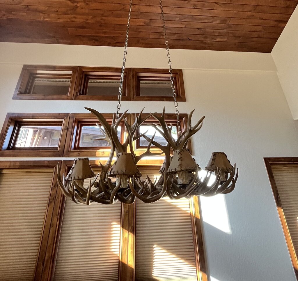 Faux Antler Chandelier W/ Leather Light Covers