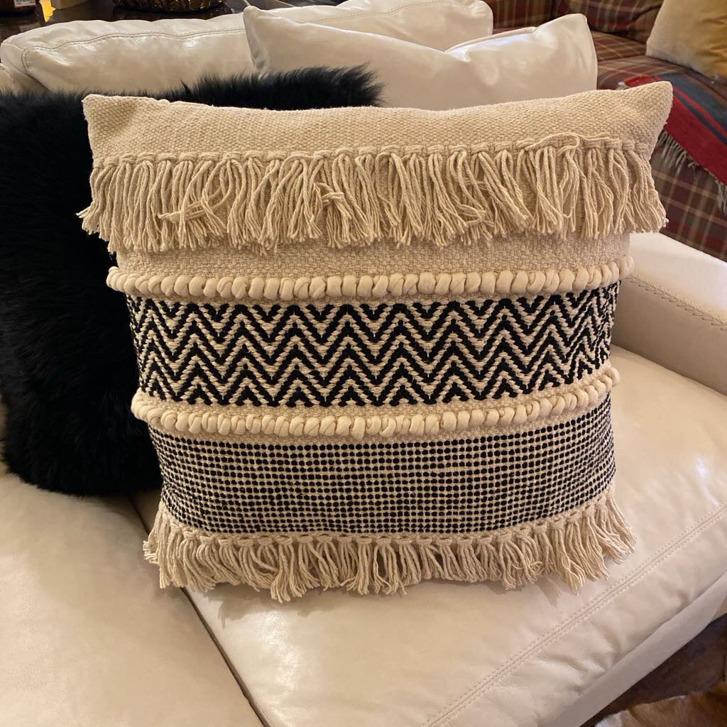 Black and White Pillow With Fringe