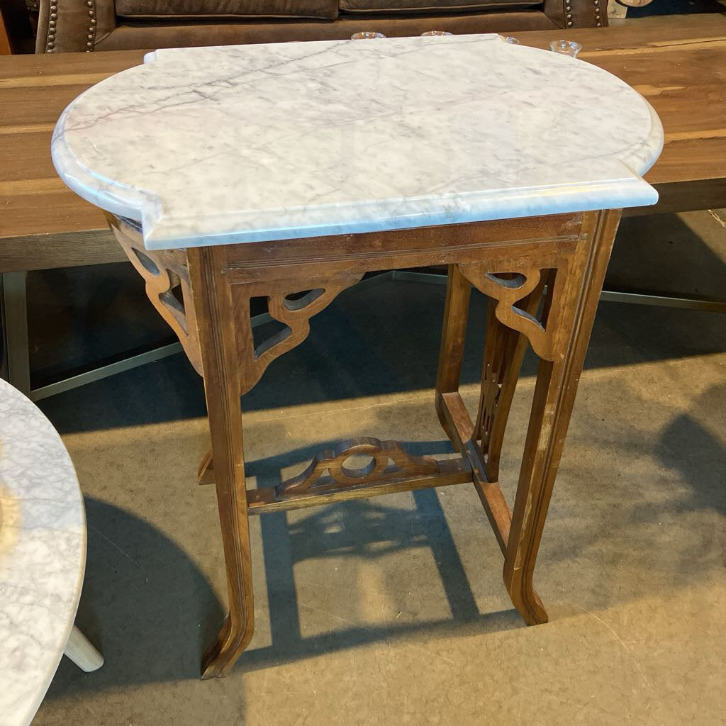 Arts and Crafts Marble Top Vintage Side Table
