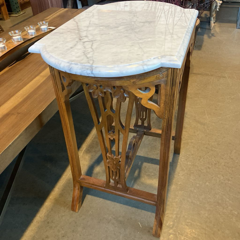 Arts and Crafts Marble Top Vintage Side Table