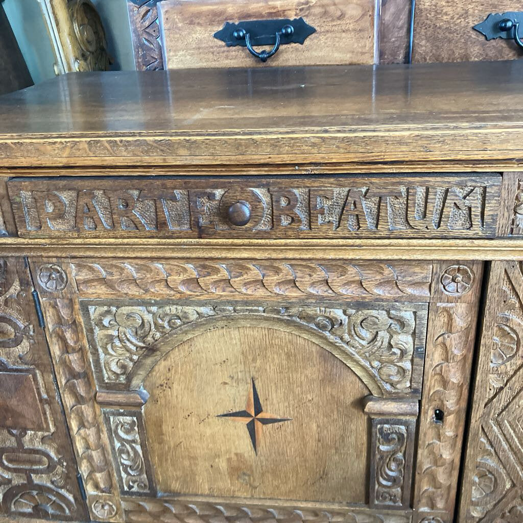 Carpe Diem / Parte Beatum Hand Carved Vintage Credenza