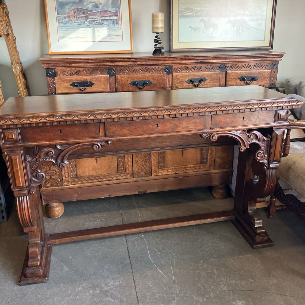 Hand Carved 3 Drawer Console Table