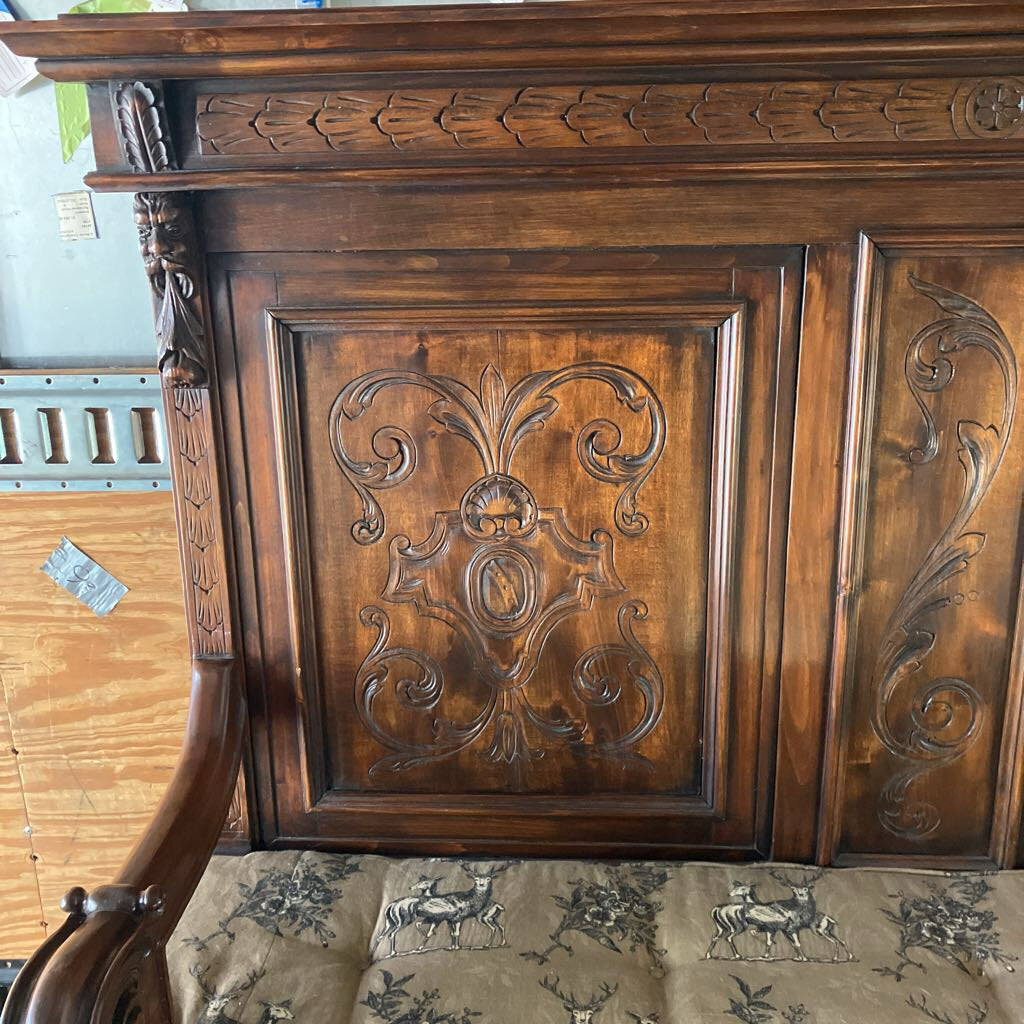 Hand Carved Wood Entry Bench W/ Drawers