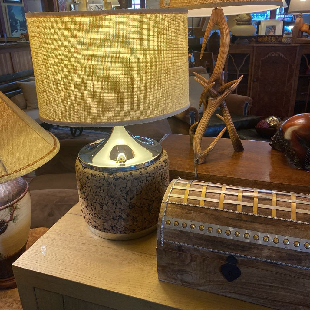 Mid Century Modern Chrome And Cork Table Lamp