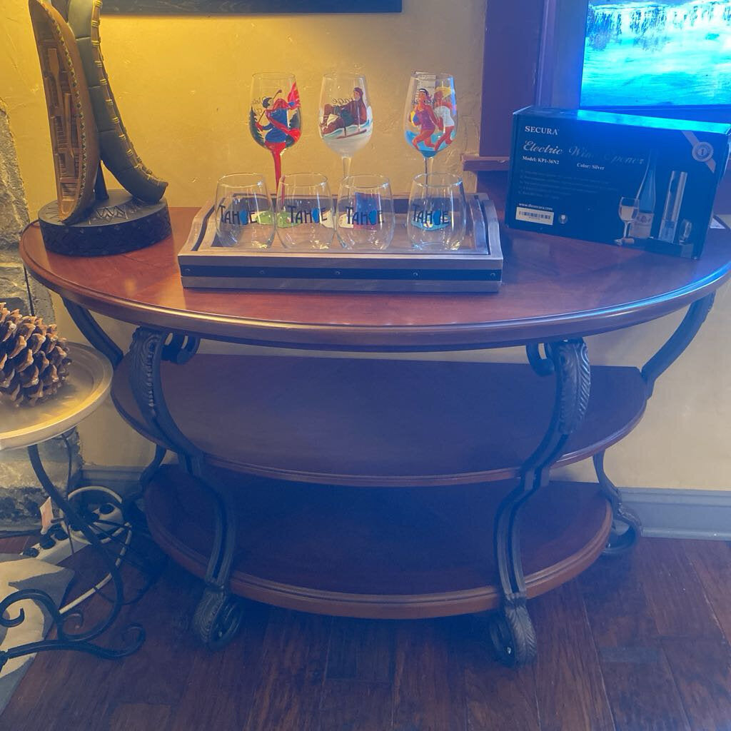 Rounded Wood And Iron Entry Table