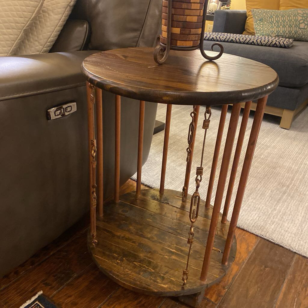 Wood Side Table With Copper Accents