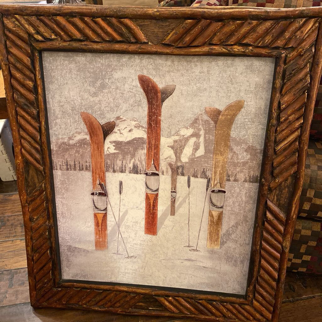 Ski Print In Rustic Willow Frame By Ryan Snow