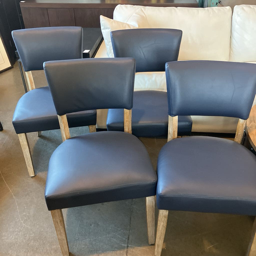 Faux Leather Blue Dining Chairs Set of 4