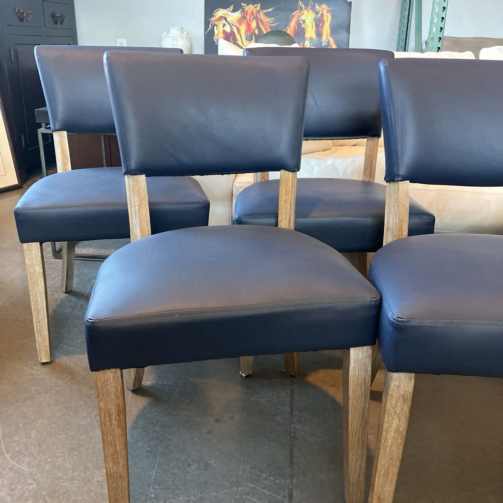 Faux Leather Blue Dining Chairs Set of 4