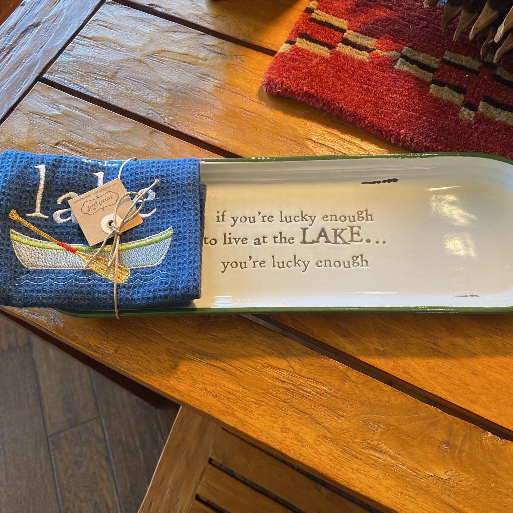 Mud pie You're Lucky Enough Tray And Dish Towel Set