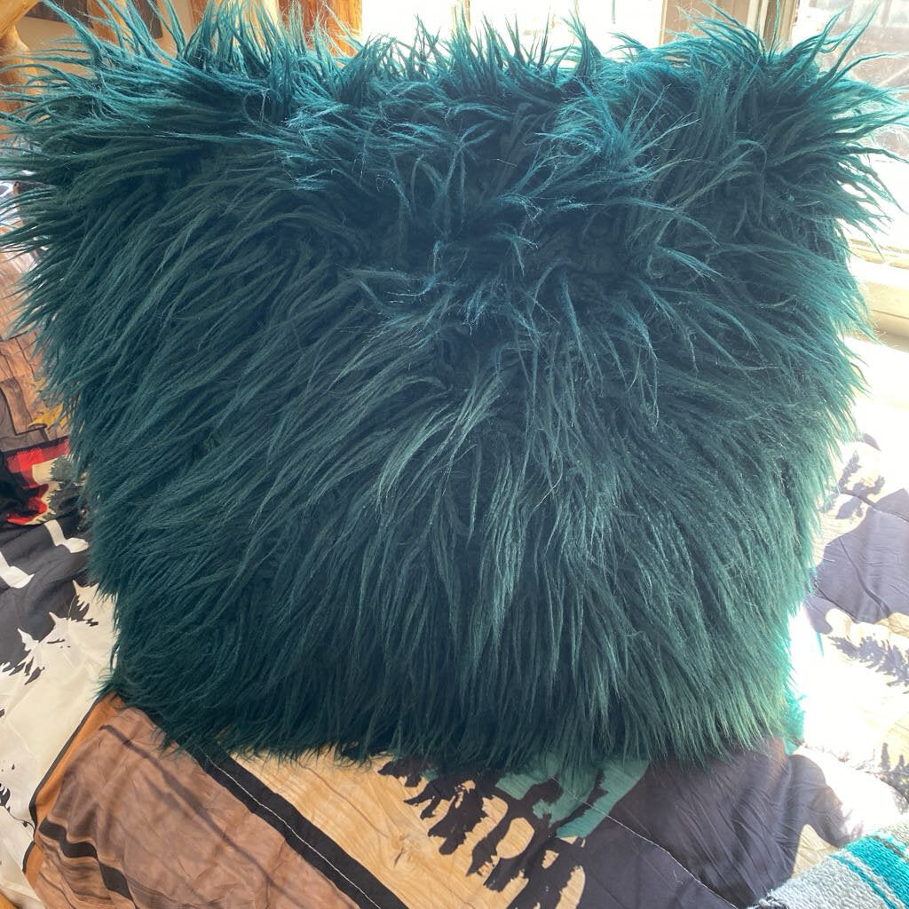 Teal Faux Fur Pillow