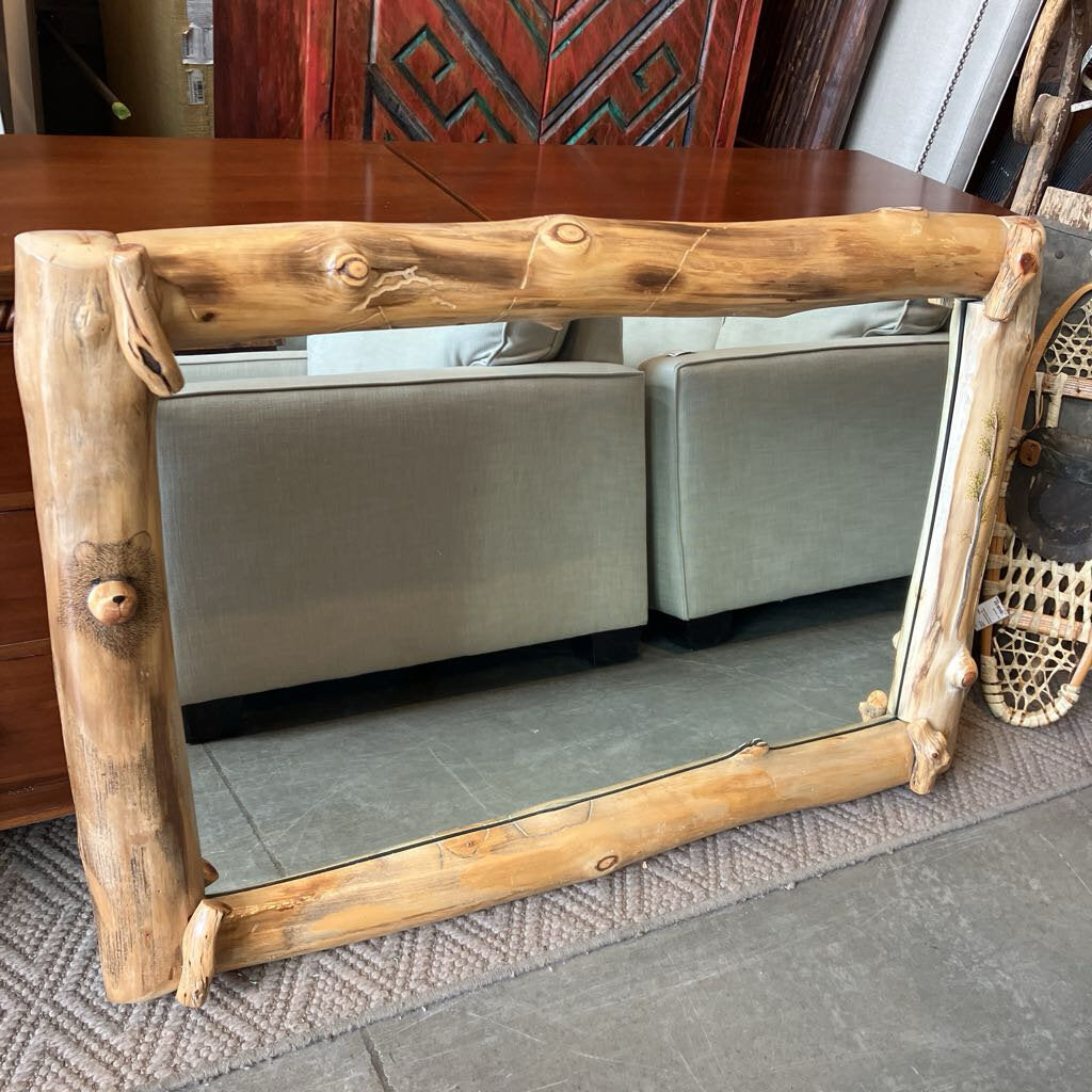 Pine Mirror With Bear Face