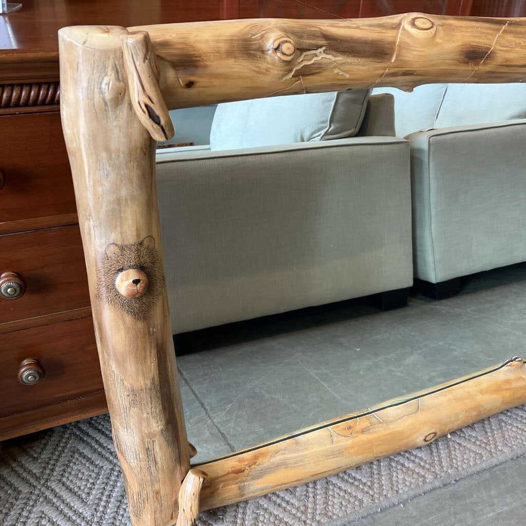 Pine Mirror With Bear Face