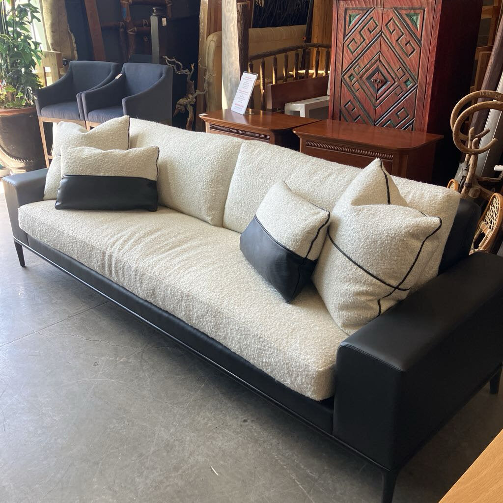 A. Rudin Black Leather & Boucle Down Filled Sofa