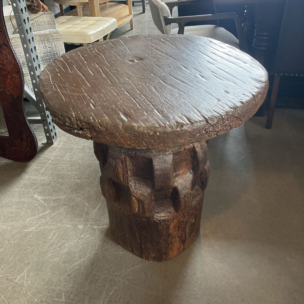African Bamileke Hand Carved Teak Side Table