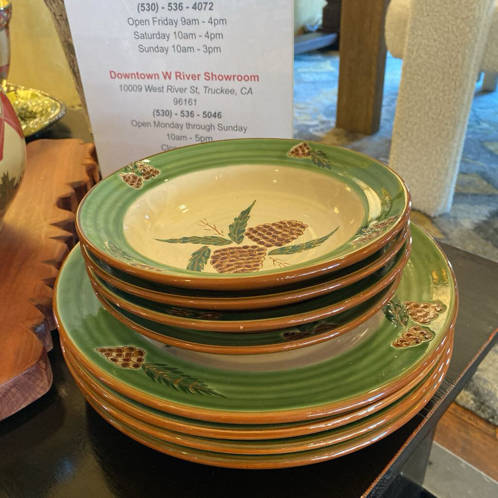 Pinecone Dinner Plates and Bowls - Set Of 4