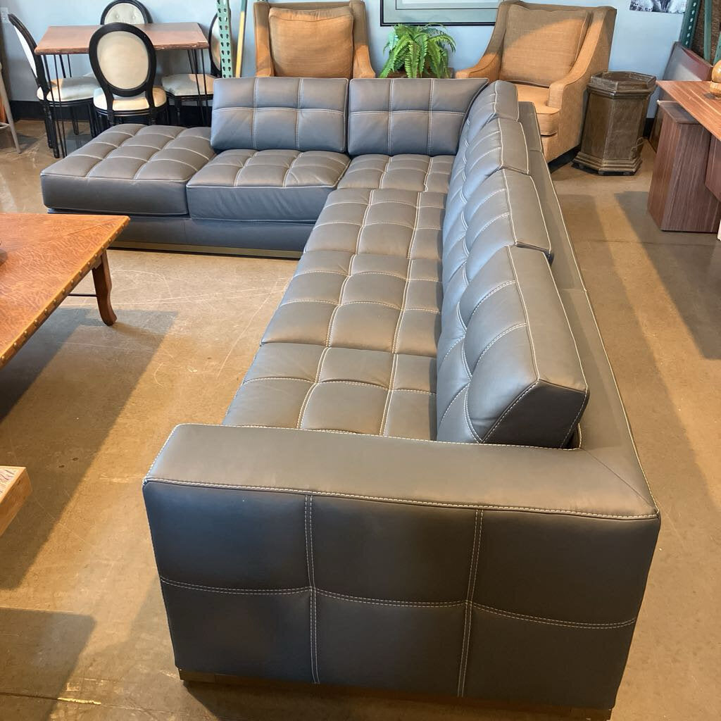 Brand New American Leather Sectional In Elmosoft India Ink - AS IS