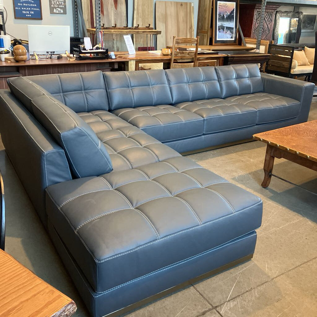 Brand New American Leather Sectional In Elmosoft India Ink - AS IS