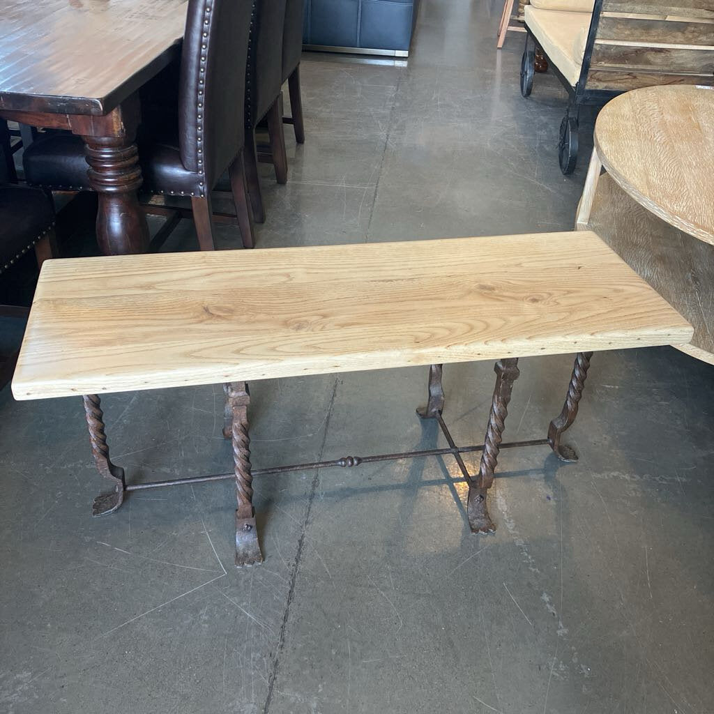Pine Top Wrought Iron Leg Bench