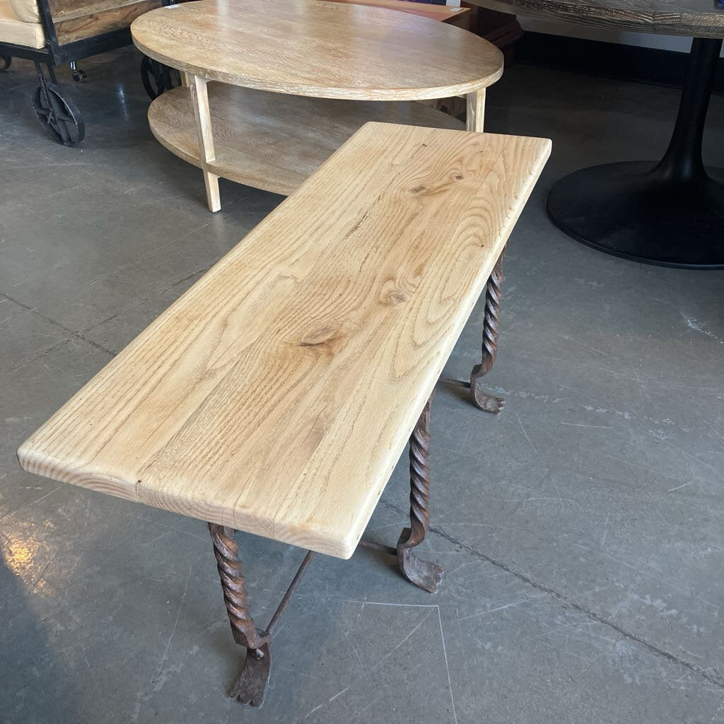 Pine Top Wrought Iron Leg Bench