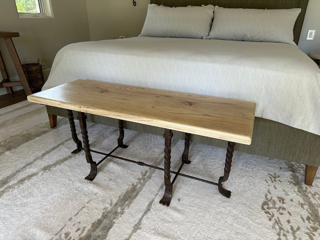 Pine Top Wrought Iron Leg Bench