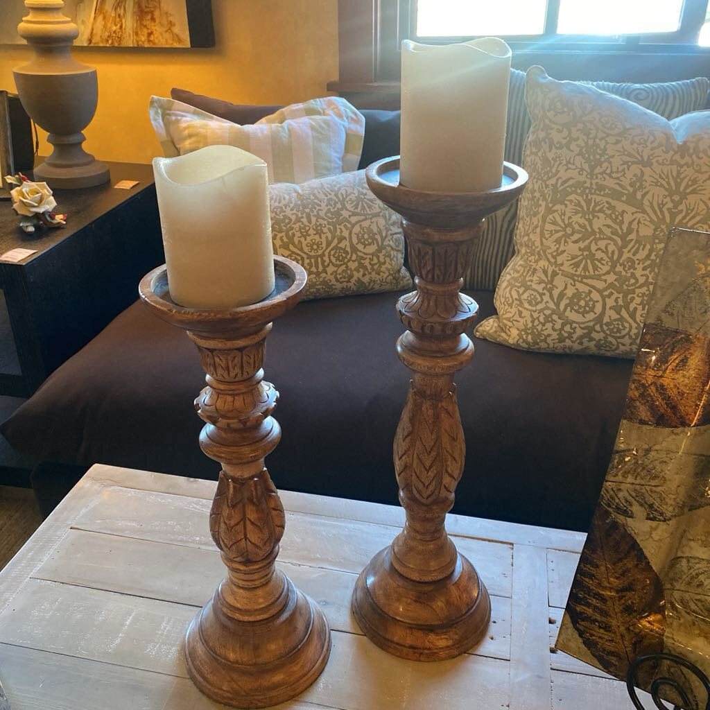 Wood Candle Holders - Set of 2