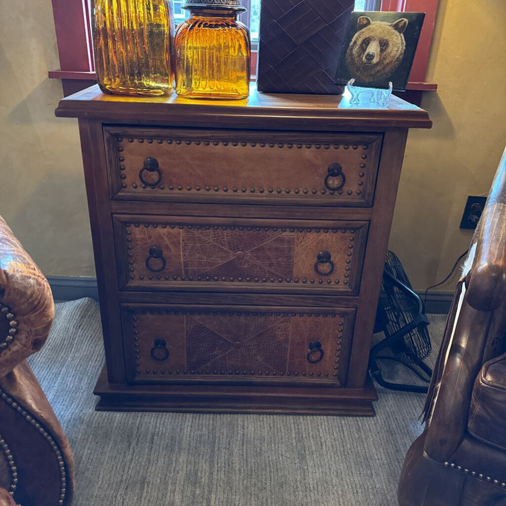Jorge Kurezyn Furniture Custom Three Drawer Wood And Leather Dresser