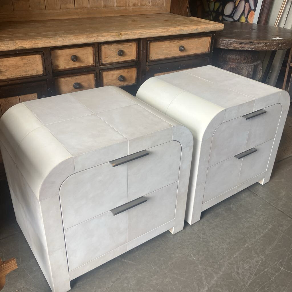 Restoration Hardware Lucien Parchment Closed Nightstands - Set of 2